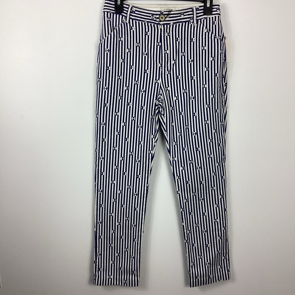 Anthropologie The Essential Slim Blue Motif Pants Size 2 NWT